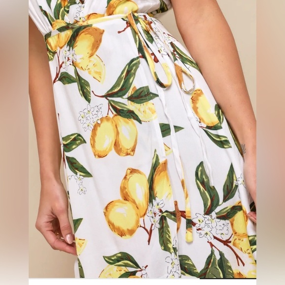Lulus Ala Tart Lemon Print Wrap Dress - Picture 3 of 11